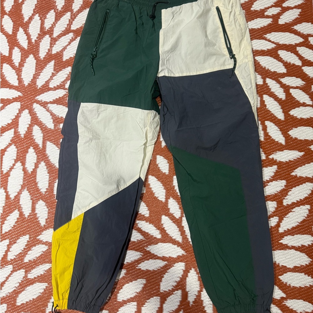 Zara Green White Gray Yellow Colorblock Joggers
